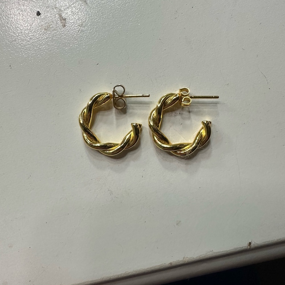 Gold Braided Hoop Earrings with Post-Back Closure